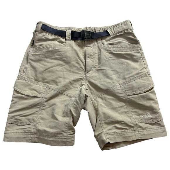 The North Face Mens Khaki Shorts Size Small 100% Nylon Elastic Waist Belted - Picture 1 of 9